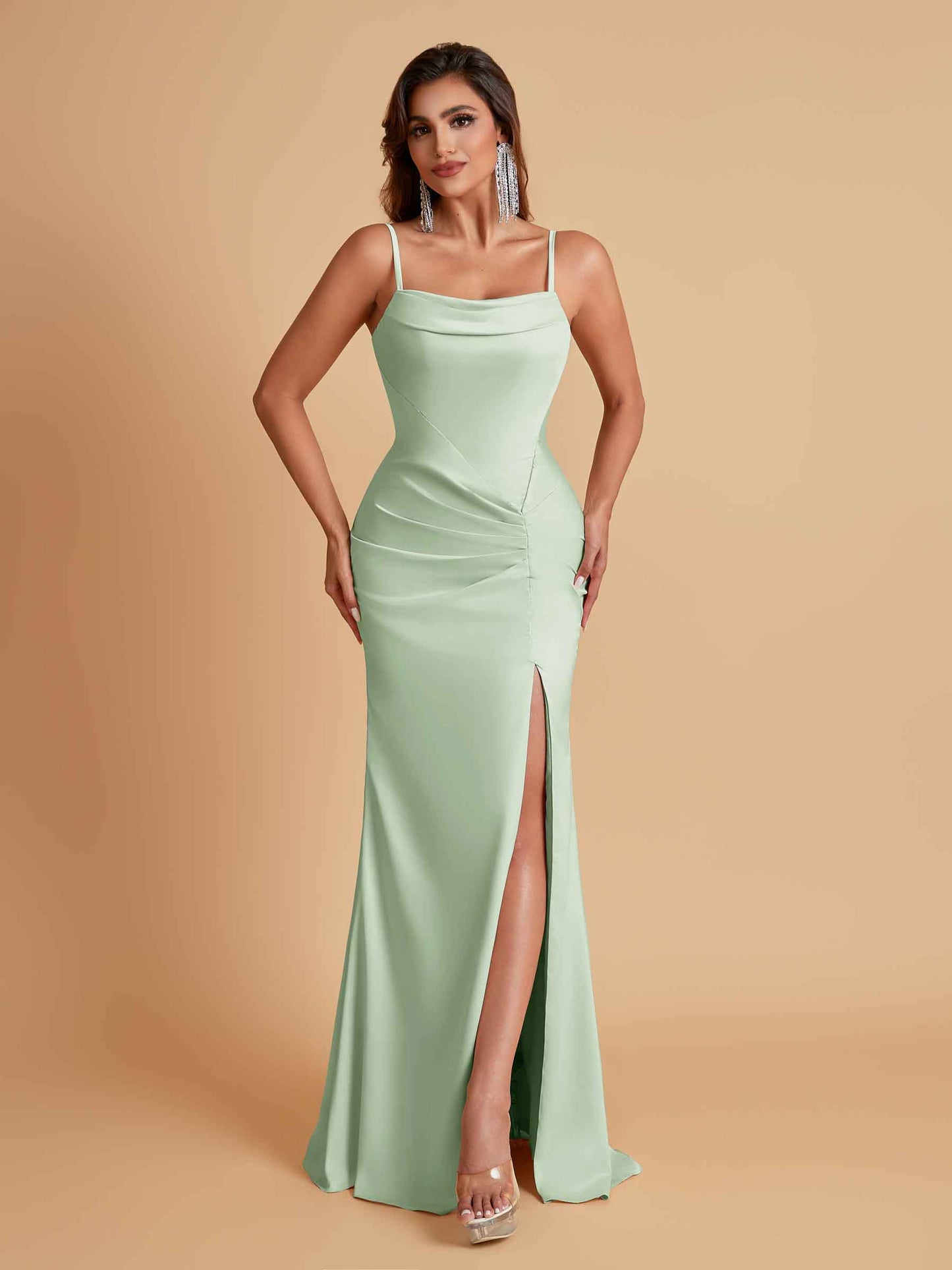 Gorgeous Spaghetti Straps Soft Satin Side Slit Floor-Length Mermaid Bridesmaid Dresses