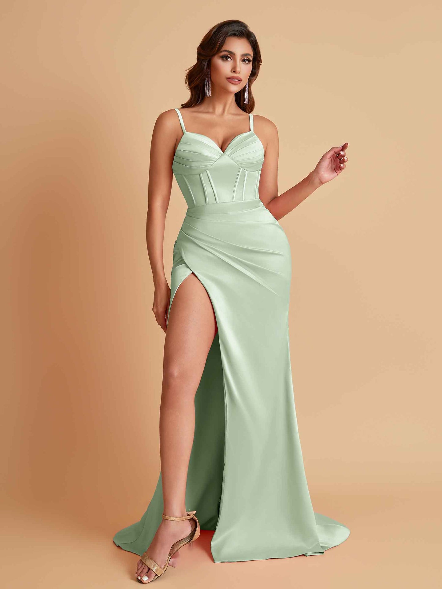 Simple Soft Satin Mermaid V-neck Floor-Length Mermaid Bridesmaid Dresses