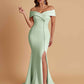 Elegant Soft Satin Mermaid Off Shoulder Side Slit Floor-Length Bridesmaid Dresses