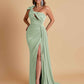 Gorgeous One Shoulder Bow Knot Soft Satin Side Slit Floor-Length Mermaid Bridesmaid Dresses