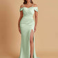 Sexy Soft Satin Mermaid Cold Shoulder Side Slit Floor-Length Bridesmaid Dresses Online