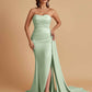 Simple Soft Satin Mermaid Strapless Floor-Length Mermaid Bridesmaid Dresses
