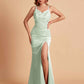 Sexy Satin V-neck Side Slit Mermaid Floor Length Bridesmaid Dresses