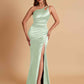 Sexy Soft Satin Mermaid One Shoulder Floor-Length Mermaid Bridesmaid Dresses