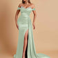 Gorgeous Soft Satin V-neck Off-the-Shoulder Side-Slit Mermaid Bridesmaid Dresses