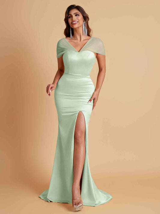 Sexy Soft Satin Mermaid V-neck Floor-Length Mermaid Bridesmaid Dresses