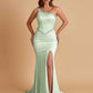 Sexy Soft Satin Mermaid One Shoulder Side Slit Beading Floor-Length Bridesmaid Dresses Online