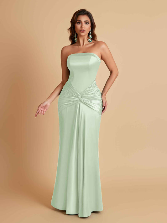Sexy Soft Satin Mermaid Strapless Floor-Length Mermaid Bridesmaid Dresses