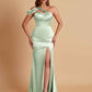 Elegant Soft Satin Sweetheart One Shoulder Side-Slit Mermaid Bridesmaid Dresses