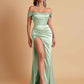 Sexy Off the Shoulder Soft Satin Side Slit Floor-Length Mermaid Bridesmaid Dresses