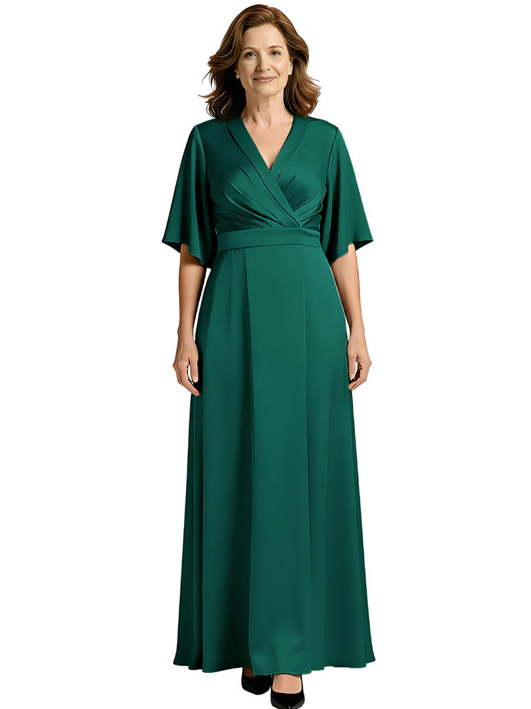 Luxe Silk Satin Mother of The Groom Dresses Grandmother Wedding Formal Wear Attire V-Neck