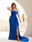 Sexy Satin Side Slit Strapless Pleats Floor Length Mermaid Bridesmaid Dresses