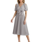 Wedding Formal Dress V-Neck Pleated Chiffon Gown with 3D Flower Accent Knee Length