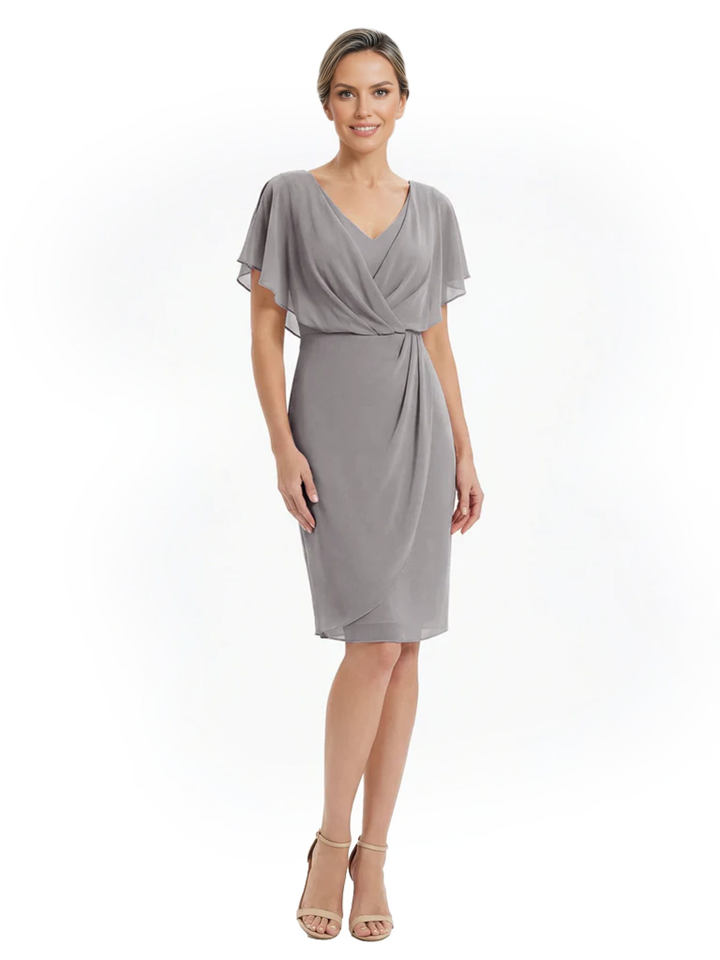 Chic Knee-Length Mother of Bride Formal Dress Slimming Chiffon Styles for Wedding Guest