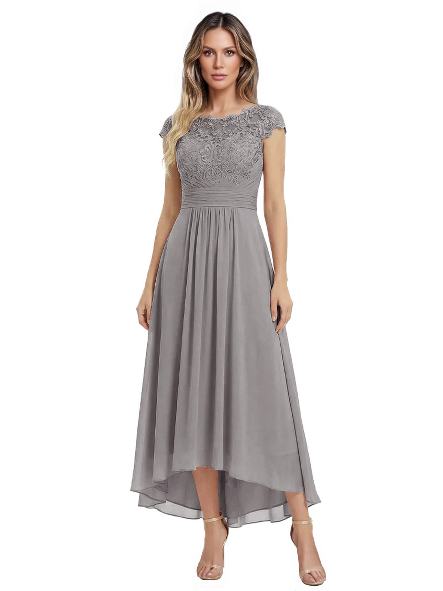Elegant Evening Gown Trending 2026 Styles with Cap Sleeves High-Low Skirt
