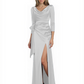 Elegant Evening Gowns Slit Trending Styles Satin Slit Formal Dress Cowl Neckline Gown Tie