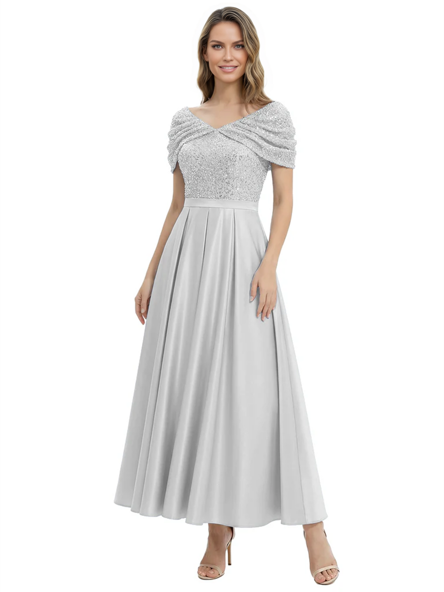 Luxury Formal Dress Sparkling Sequin Top Mother of Bride Dress Silk Satin A-Line Gowns