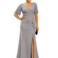 Elegant Evening Gown Trending V-Neck & Ruffle Detail Mother of Bride Outfits Slit
