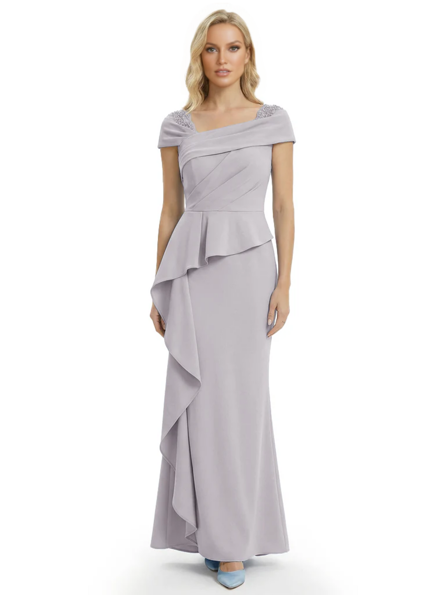 A-Line Satin Cap Sleeves Mother of the Brides Dresses Floor Length For Wedding