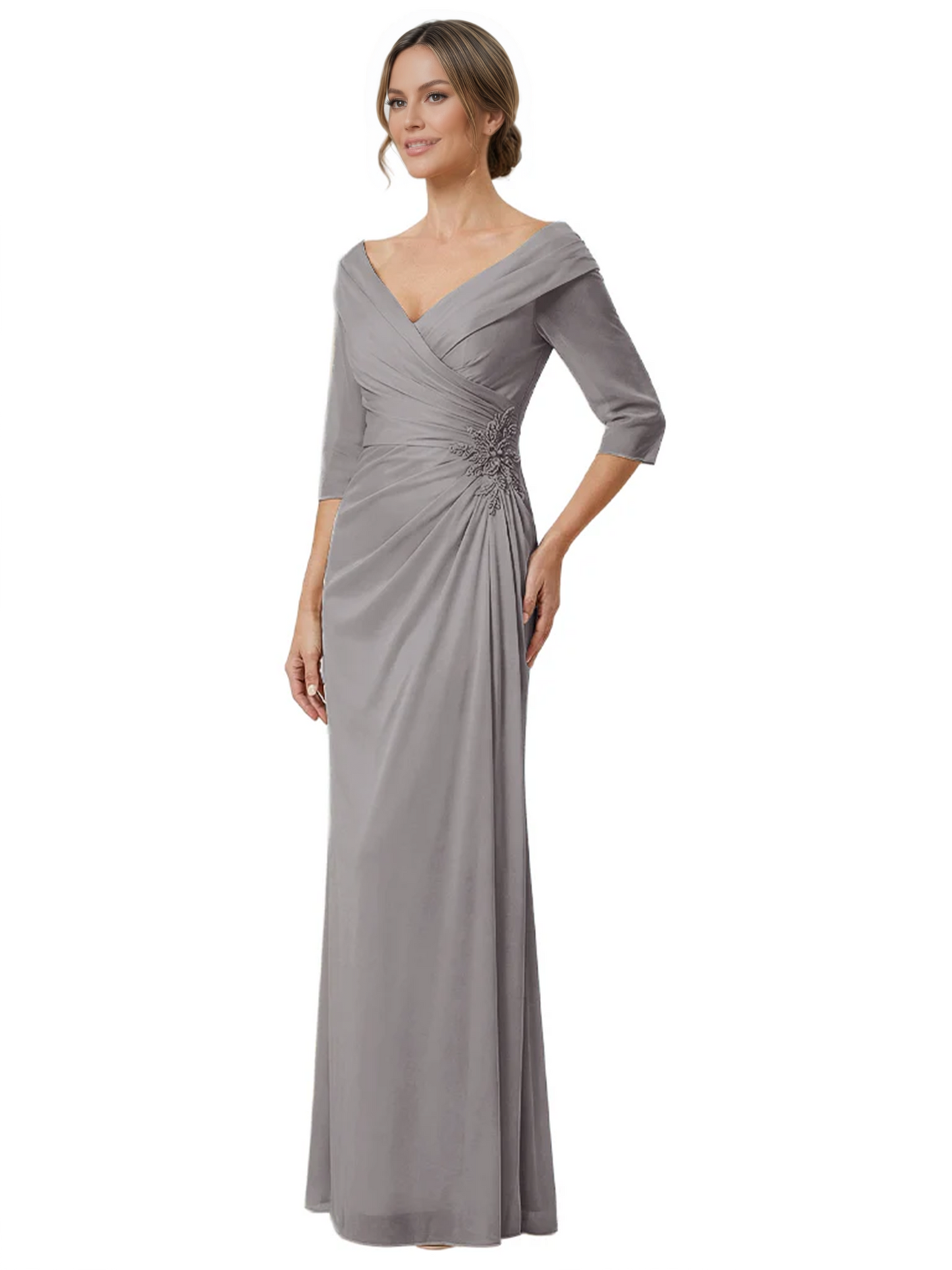 Elegant 3/4 Sleeve Mother of the Brides Dresses Mom Outfits Wedding Satin