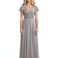 Mother of the Bride Dress Cap Sleeves and V-Neckline with Embroidered Lace Shoulders
