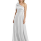 One-Shoulder Mother of the Bride Dress Satin Gown with Bow Ruched Empire Waist