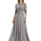 Illusion Neck Mother of the Bride Dress Half Sleeve Lace Applique Gowns Chiffon