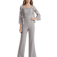 Mother of the Bride Jumpsuit with Lace Jacket 3/4 Sleeve Formal Pant Suit