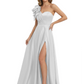 Elegant Mother of the Groom Dress A-Line Satin Formal Gown with High Slit Ruched Bodice