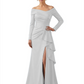 Elegant Mother of the Groom Dress Cascading Ruffle Satin Gown with High Slit Long Sleeves