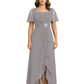 Formal High-Low Mother of the Bride Gown Sleeved Chiffon Maxi Dress Ruched Waist