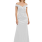 Off Shoulder Mother of the Bride Dress Beaded Waist Satin Gown Portrait Neckline
