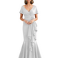 Satin Mother of the Bride Dress with Cascading Ruffles and Mermaid Tail V-Neck