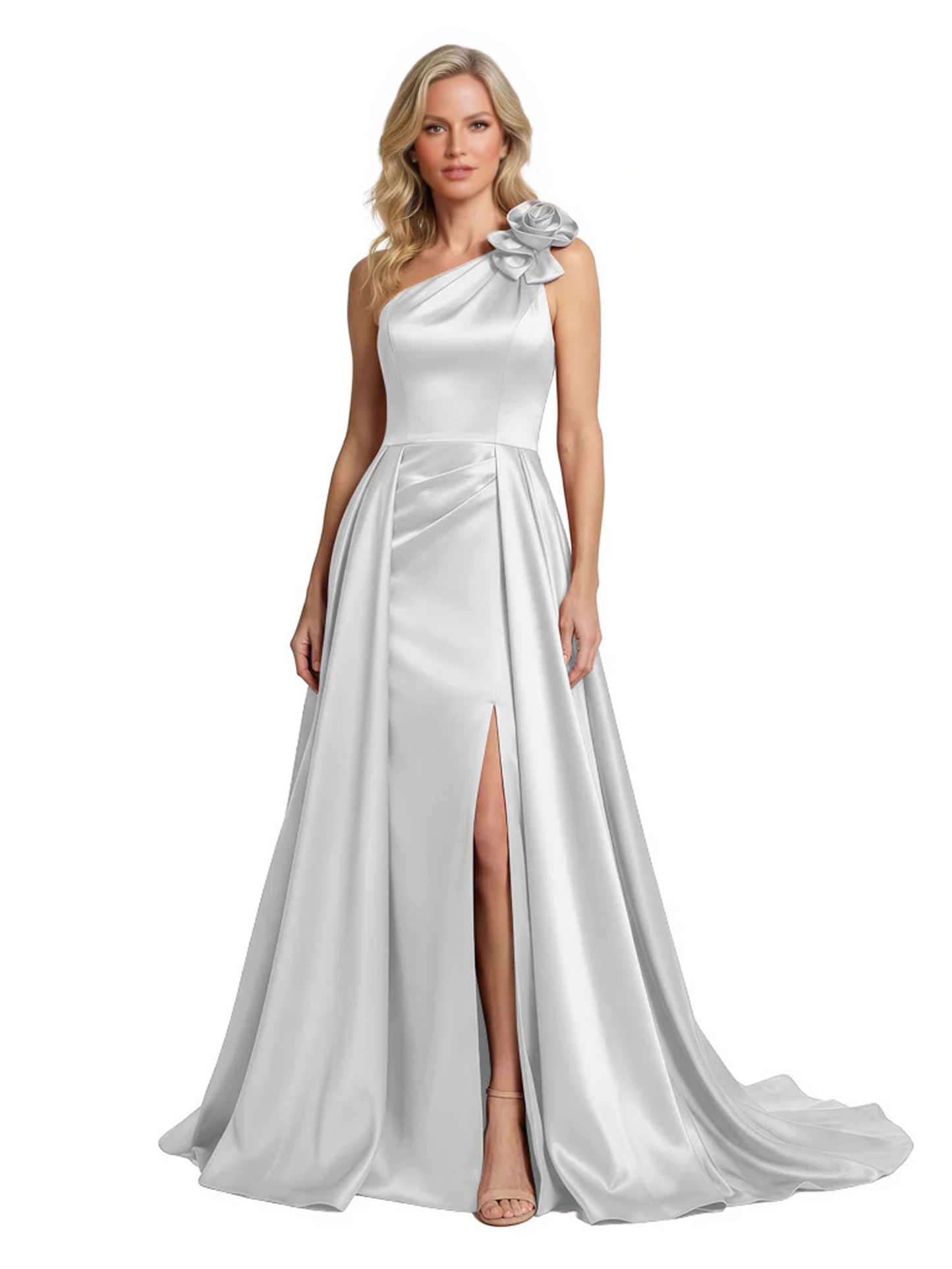 One Shoulder Sleeveless Mother of the Brides Dresses Floor Length Slit With Train