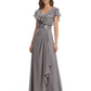 Elegant Mother of the Groom Dress Cascading Ruffle Chiffon Formal Gown Rhinestone