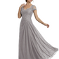 Long A-line Chiffon Short Sleeves Mother of the Brides Dresses Lace Wedding