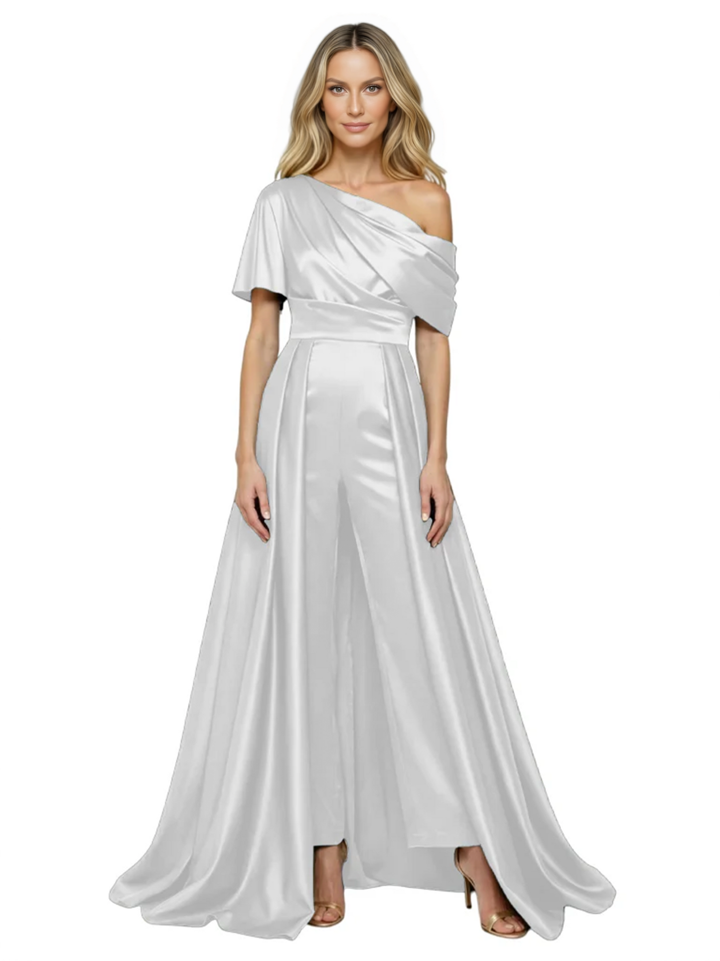 One Shoulder Mother of Bride jumpsuits Formal Gowns Floor Length Detachable Train