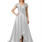 Off Shoulder Mother of the Bride Dress High-Low Satin Gown with Portrait Neckline