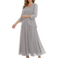 3/4 Sleeve Chiffon Mother of the Brides Dresses V-Neck Wedding Party Gowns