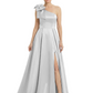 Luxury Bow Black Formal Dress One-Shoulder A-Line Gowns with Sexy Side Slit 2026
