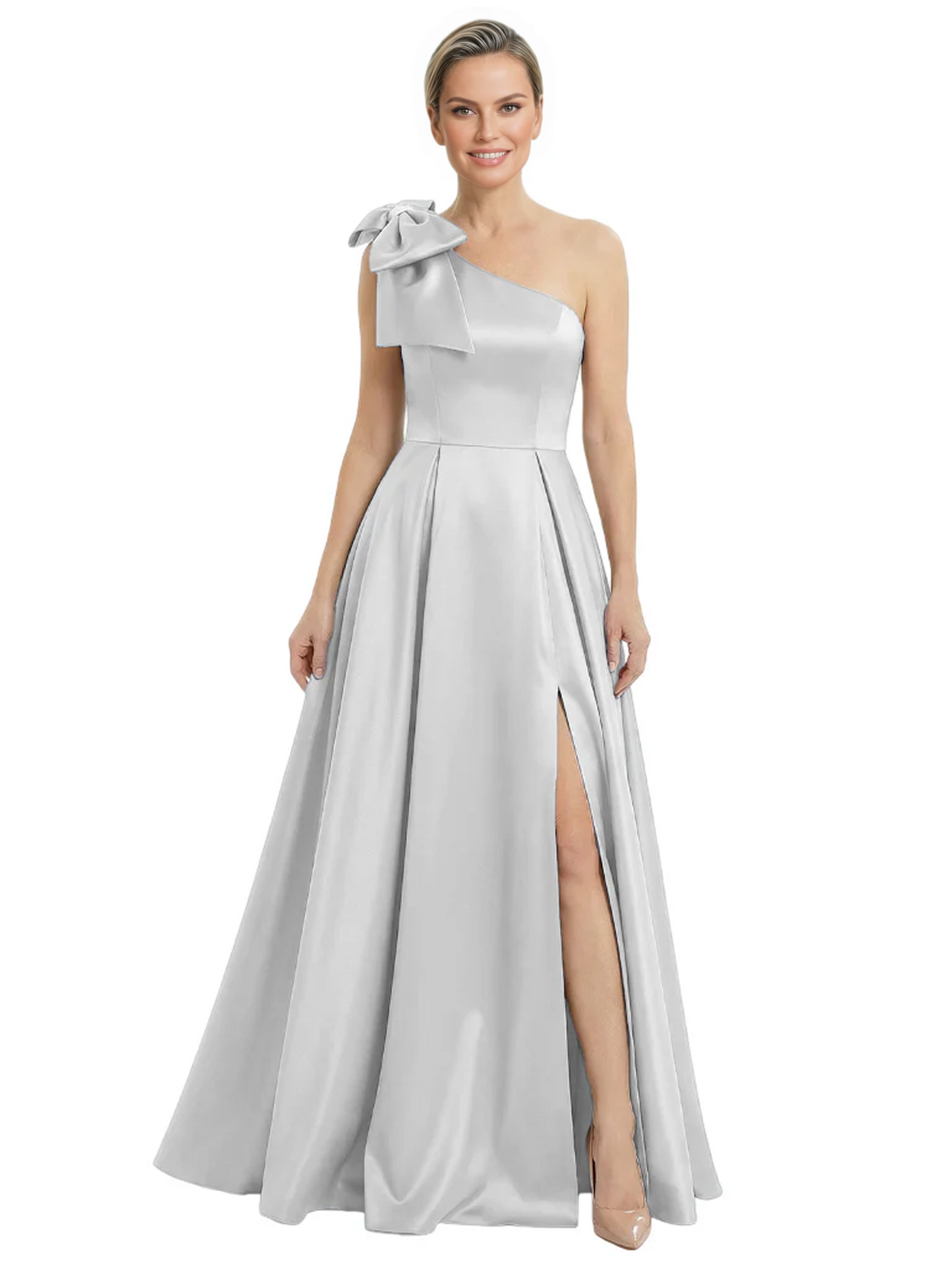 Luxury Bow Black Formal Dress One-Shoulder A-Line Gowns with Sexy Side Slit 2026