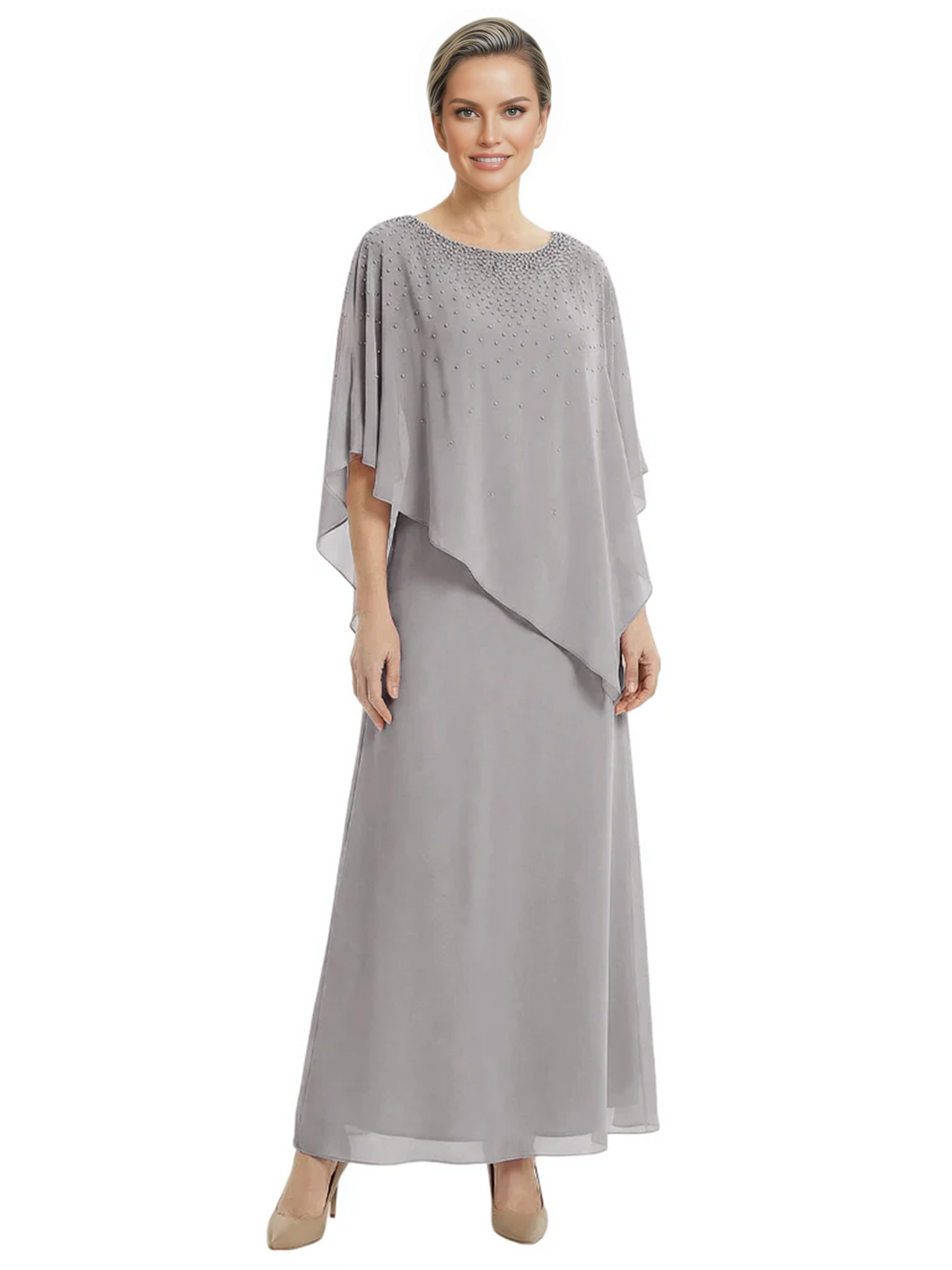 Elegant Mother of Bride Dresses Evening Gowns Trending 2026 Styles with Asymmetric Cape