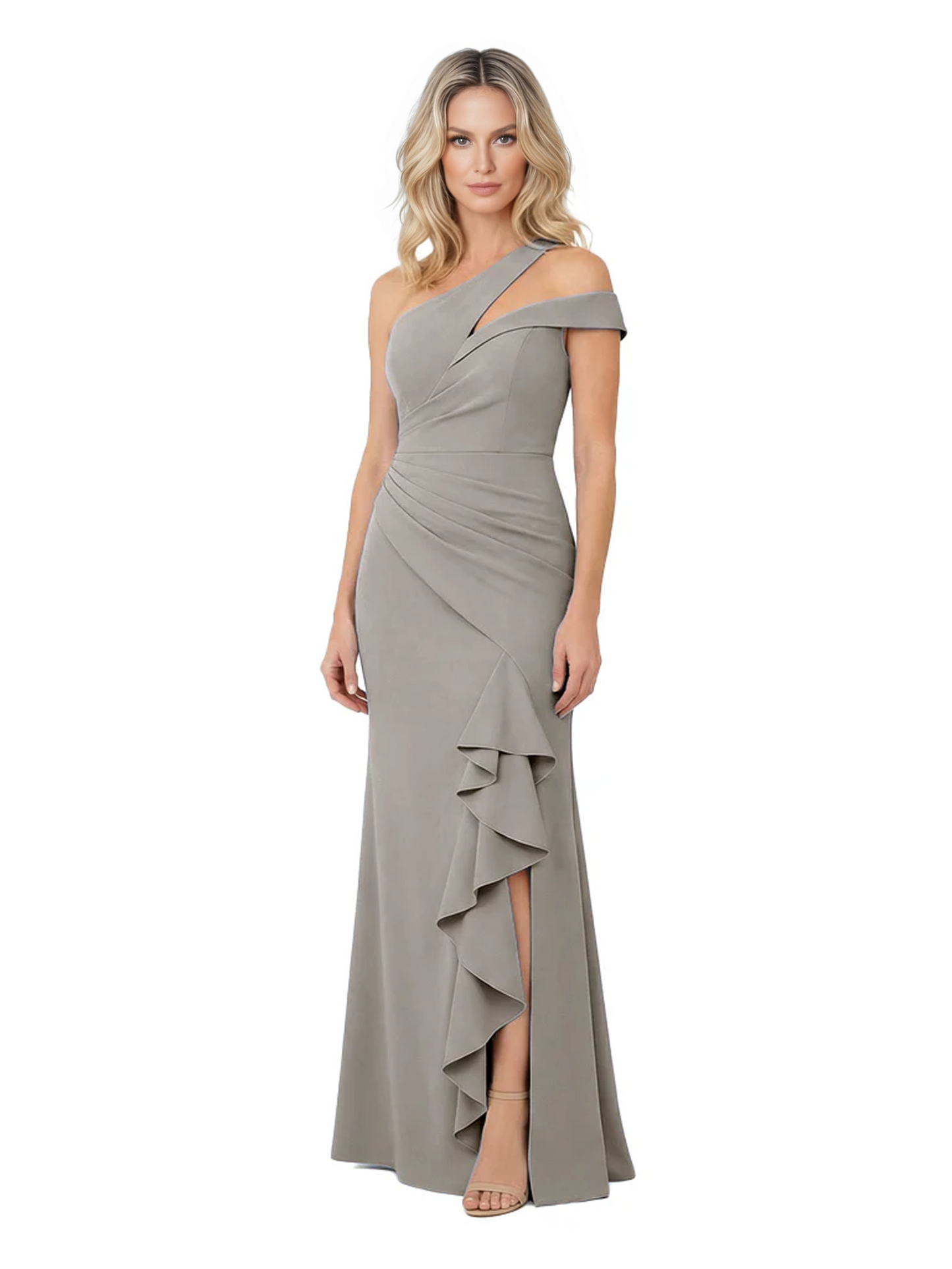 Modern Mother of Bride Dresses 2026 Asymmetric Neckline Ruffle Slit Gown
