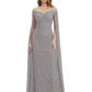 Elegant Mother of the Groom Gown Floral Lace Embroidered Formal Dress with Cape