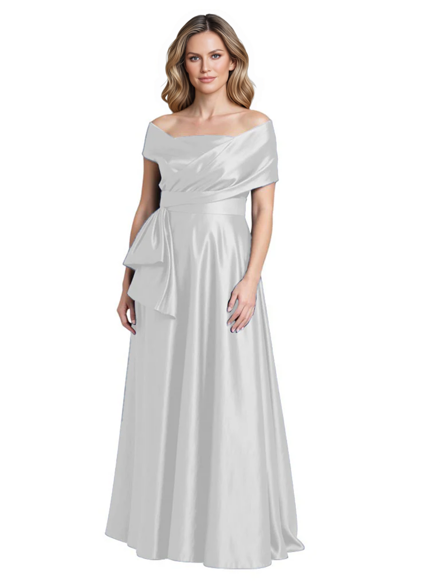 Formal Floor-Length Mother of the Bride Gown Sleeveless Satin Maxi Dress with Drape