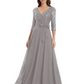 Chiffon Mother of the Bride Dress with Sequin V-Neck and Elegant Bow Sash