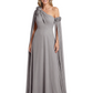 One Shoulder Mother of the Bride Dress Asymmetrical Cape Sleeve Gown with Floral