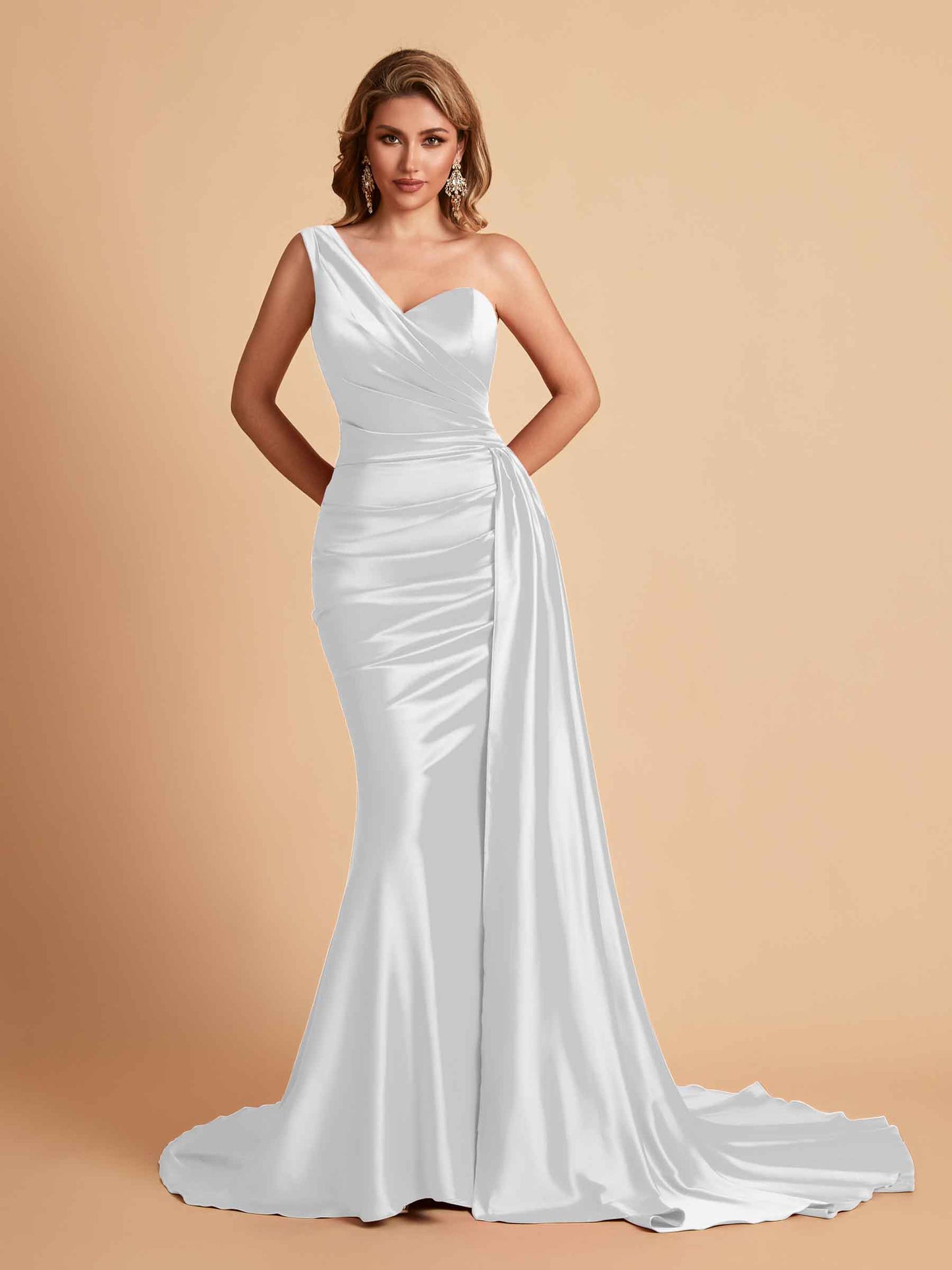 Sexy Satin Mermaid One Shoulder Maxi Long Bridesmaid Dresses Online