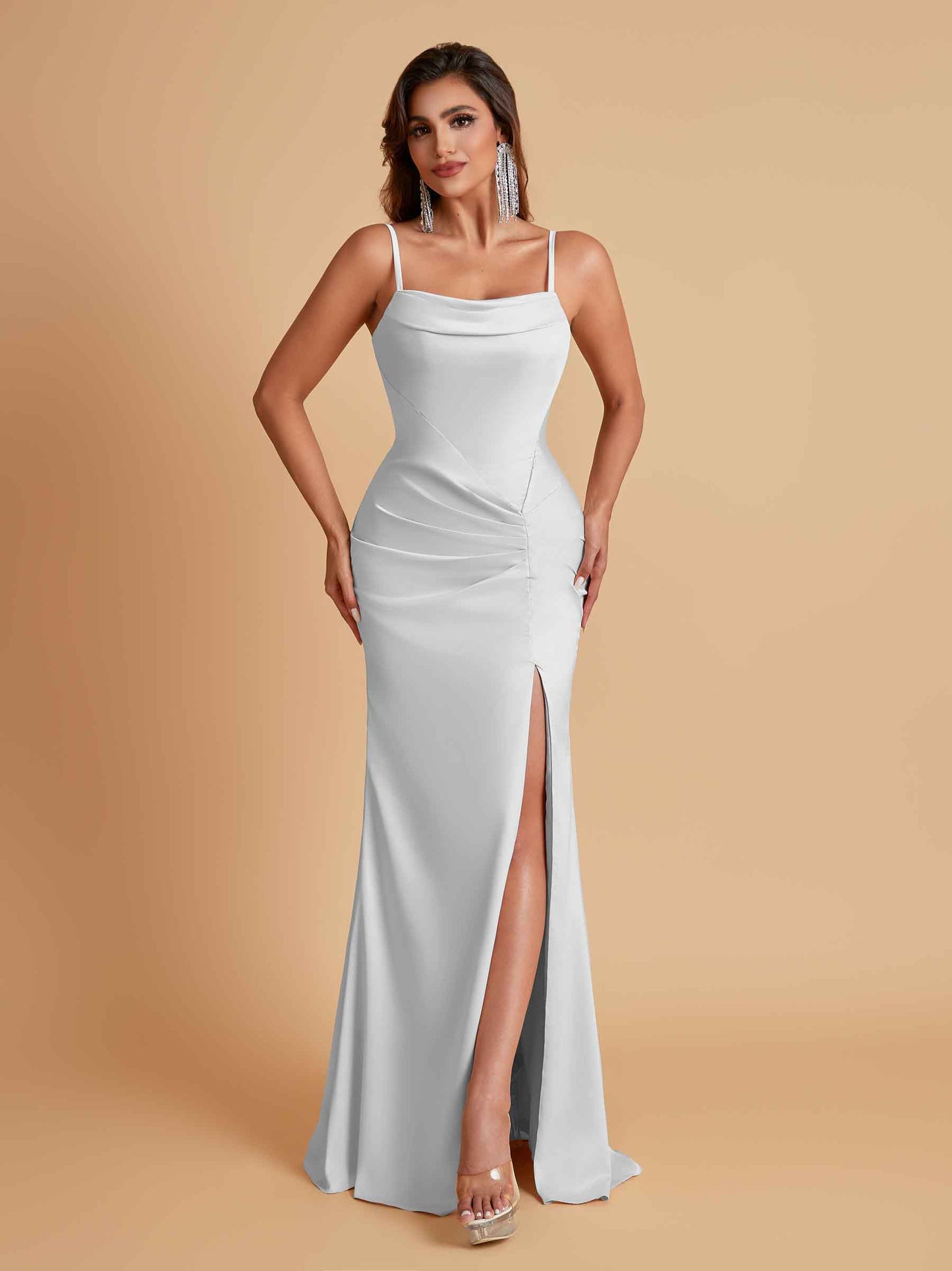 Gorgeous Spaghetti Straps Soft Satin Side Slit Floor-Length Mermaid Bridesmaid Dresses