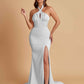Elegant Soft Satin Mermaid Halter Side Slit Floor-Length Bridesmaid Dresses Online